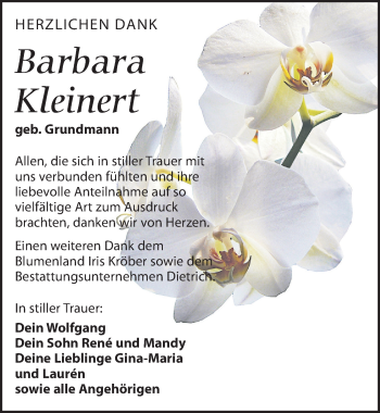 Traueranzeige von Barbara Kleinert von Leipziger Volkszeitung