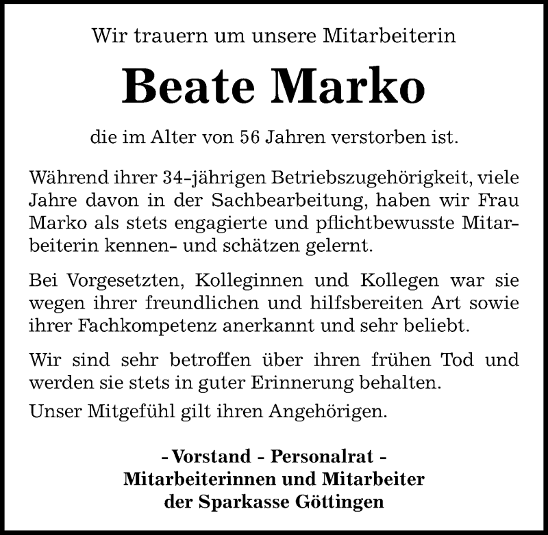  Traueranzeige für Beate Marko vom 11.09.2021 aus Göttinger Tageblatt