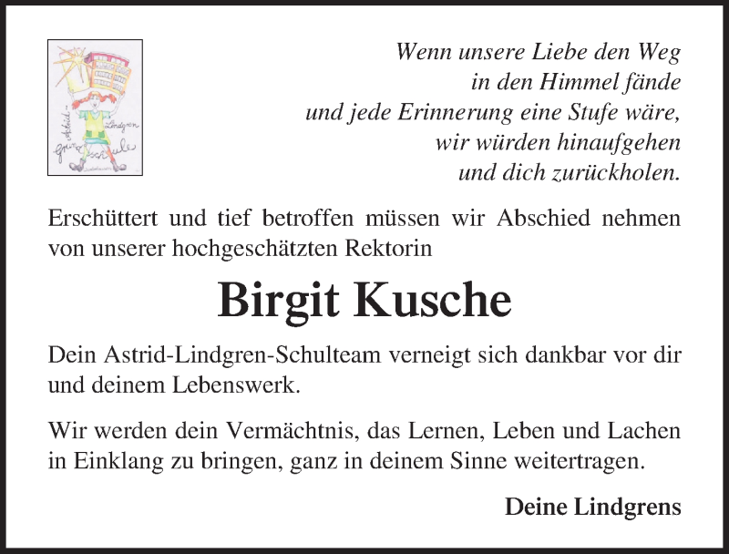  Traueranzeige für Birgit Kusche vom 15.09.2021 aus Märkischen Allgemeine Zeitung