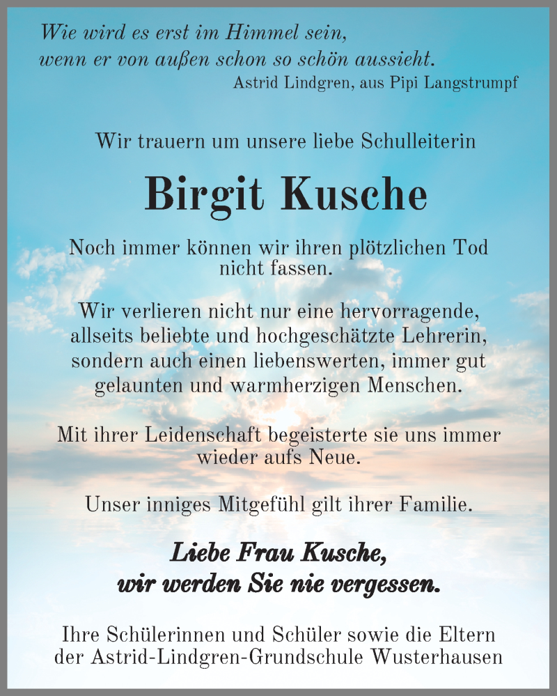  Traueranzeige für Birgit Kusche vom 14.09.2021 aus Märkischen Allgemeine Zeitung