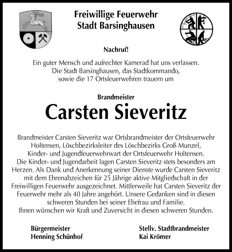  Traueranzeige für Carsten Sieveritz vom 25.09.2021 aus Hannoversche Allgemeine Zeitung/Neue Presse