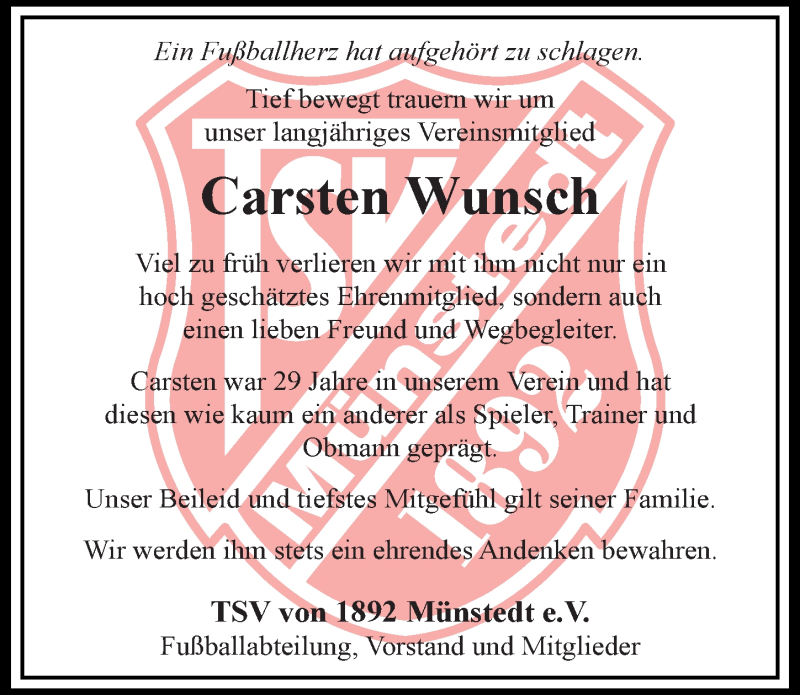  Traueranzeige für Carsten Wunsch vom 14.09.2021 aus Peiner Allgemeine Zeitung