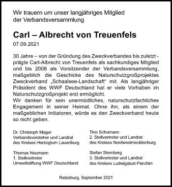 Traueranzeige von Carl-Albrecht von Treuenfels  von Lübecker Nachrichten 