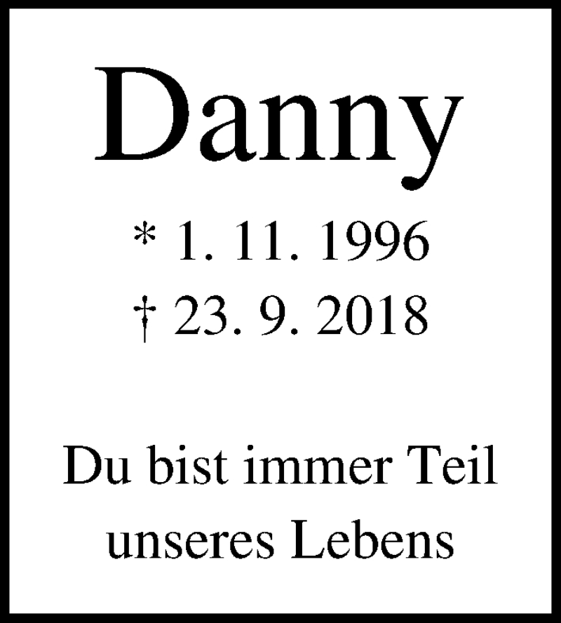  Traueranzeige für Danny Schwentzick vom 26.09.2021 aus Lübecker Nachrichten