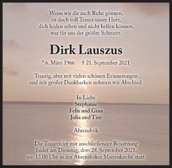Traueranzeige von Dirk Lauszus von Lübecker Nachrichten