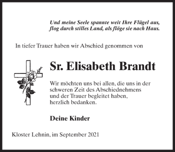 Traueranzeige von Elisabeth Brandt von Märkischen Allgemeine Zeitung