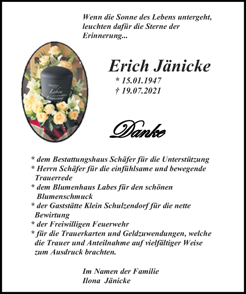  Traueranzeige für Erich Jänicke vom 04.09.2021 aus Märkischen Allgemeine Zeitung