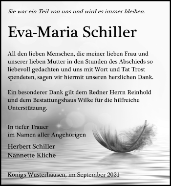 Traueranzeige von Eva-Maria Schiller von Märkischen Allgemeine Zeitung