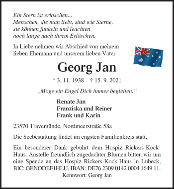 Traueranzeige von Georg Jan von Lübecker Nachrichten