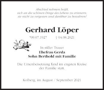 Traueranzeige von Gerhard Löper von Märkischen Allgemeine Zeitung