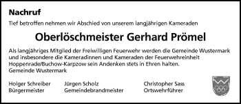 Traueranzeige von Gerhard Prömel von Märkischen Allgemeine Zeitung