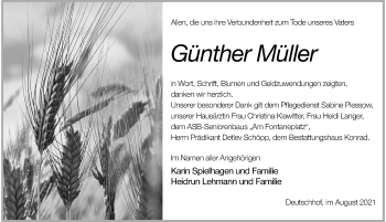 Traueranzeige von Günther Müller