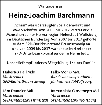 Traueranzeige von Heinz-Joachim Barchmann von Aller Zeitung