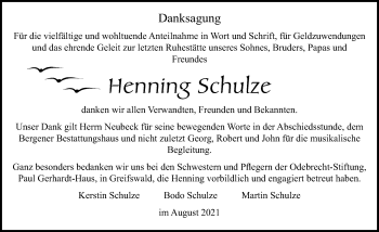 Traueranzeige von Henning Schulze von Ostsee-Zeitung GmbH