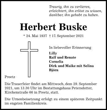 Traueranzeige von Herbert Buske von Kieler Nachrichten