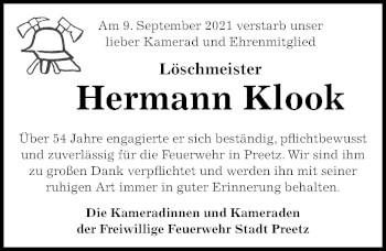 Traueranzeige von Hermann Klook von Kieler Nachrichten