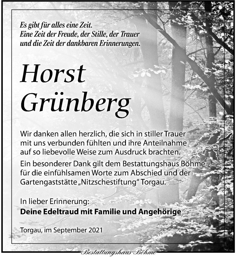  Traueranzeige für Horst Grünberg vom 11.09.2021 aus Torgauer Zeitung