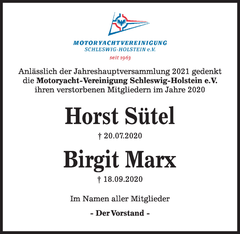  Traueranzeige für Horst Sütel vom 25.09.2021 aus Kieler Nachrichten