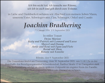 Traueranzeige von Joachim Bradhering von Ostsee-Zeitung GmbH