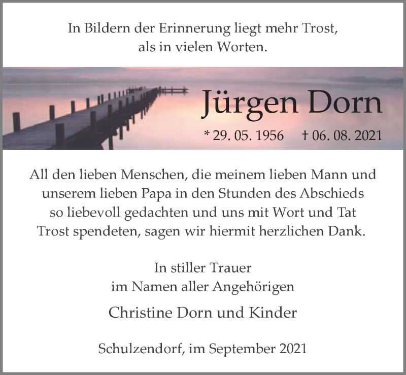  Traueranzeige für Jürgen Dorn vom 11.09.2021 aus Märkischen Allgemeine Zeitung