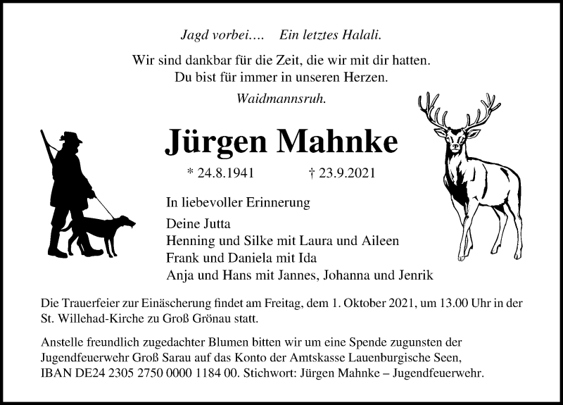  Traueranzeige für Jürgen Mahnke vom 28.09.2021 aus Lübecker Nachrichten