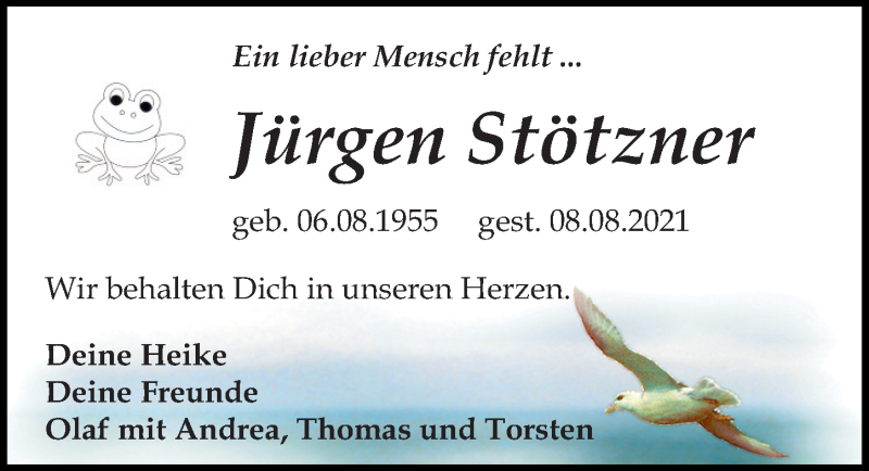  Traueranzeige für Jürgen Stötzner vom 04.09.2021 aus Leipziger Volkszeitung