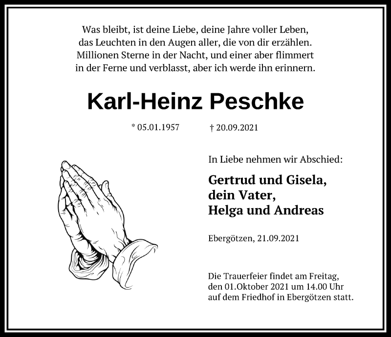  Traueranzeige für Karl-Heinz Peschke vom 25.09.2021 aus Göttinger Tageblatt