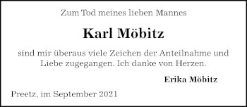 Traueranzeige von Karl Möbitz von Kieler Nachrichten