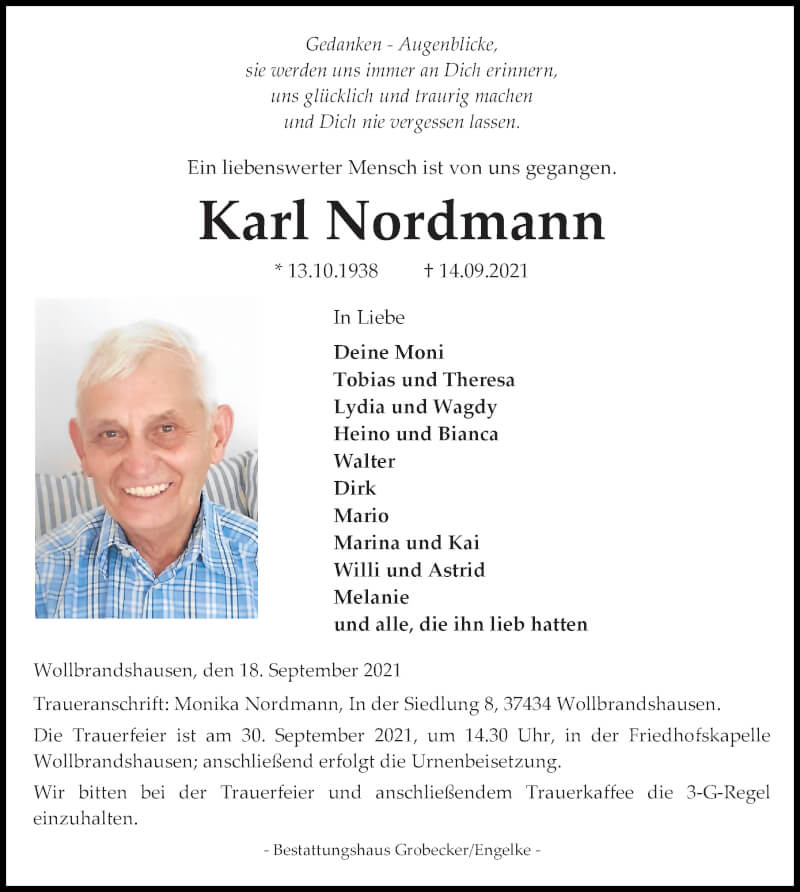  Traueranzeige für Karl Nordmann vom 18.09.2021 aus Eichsfelder Tageblatt