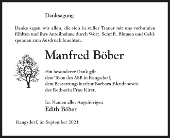 Traueranzeige von Manfred Böber von Märkischen Allgemeine Zeitung