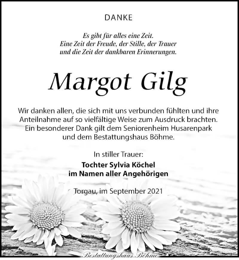  Traueranzeige für Margot Gilg vom 18.09.2021 aus Torgauer Zeitung