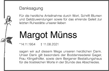 Traueranzeige von Margot Münss von Ostsee-Zeitung GmbH