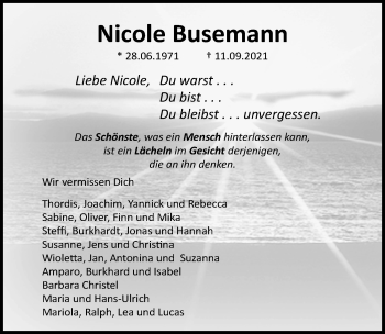 Traueranzeige von Nicole Busemann von Lübecker Nachrichten