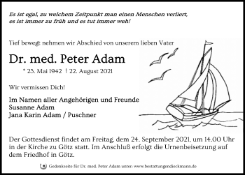 Traueranzeige von Peter Adam von Märkischen Allgemeine Zeitung
