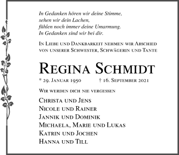 Traueranzeige von Regina Schmidt von Lübecker Nachrichten