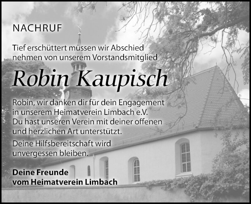  Traueranzeige für Robin Kaupisch vom 18.09.2021 aus Leipziger Volkszeitung