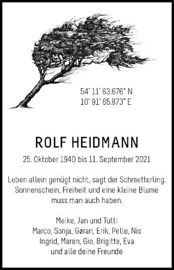 Traueranzeige von Rolf Heidmann von Lübecker Nachrichten