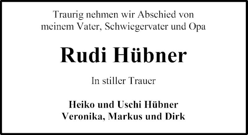  Traueranzeige für Rudi Hübner vom 18.09.2021 aus Göttinger Tageblatt