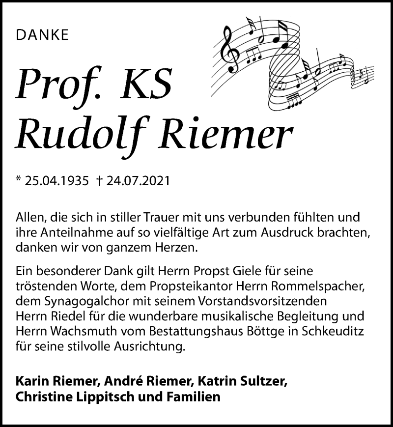  Traueranzeige für Rudolf Riemer vom 25.09.2021 aus Leipziger Volkszeitung