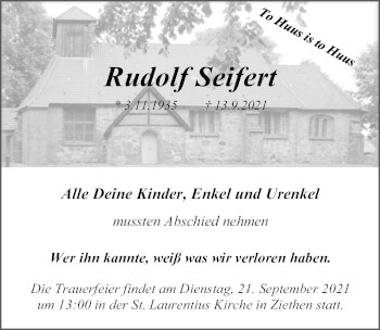 Traueranzeige von Rudolf Seifert von Lübecker Nachrichten