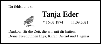Traueranzeige von Tanja Eder von Lübecker Nachrichten