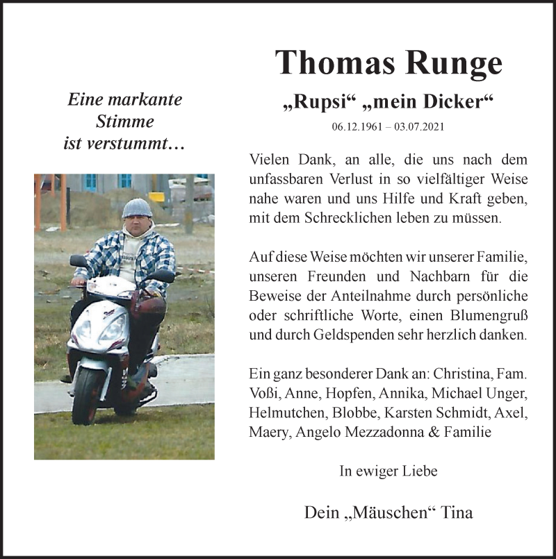  Traueranzeige für Thomas Runge vom 25.09.2021 aus Ostsee-Zeitung GmbH