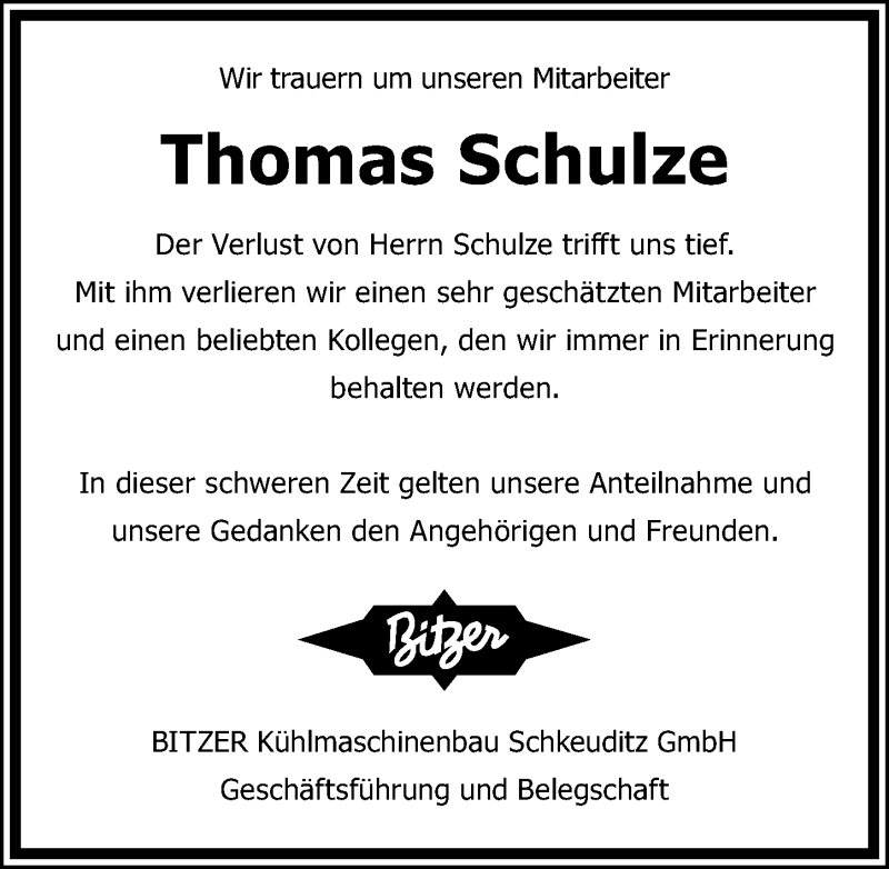  Traueranzeige für Thomas Schulze vom 25.09.2021 aus Leipziger Volkszeitung