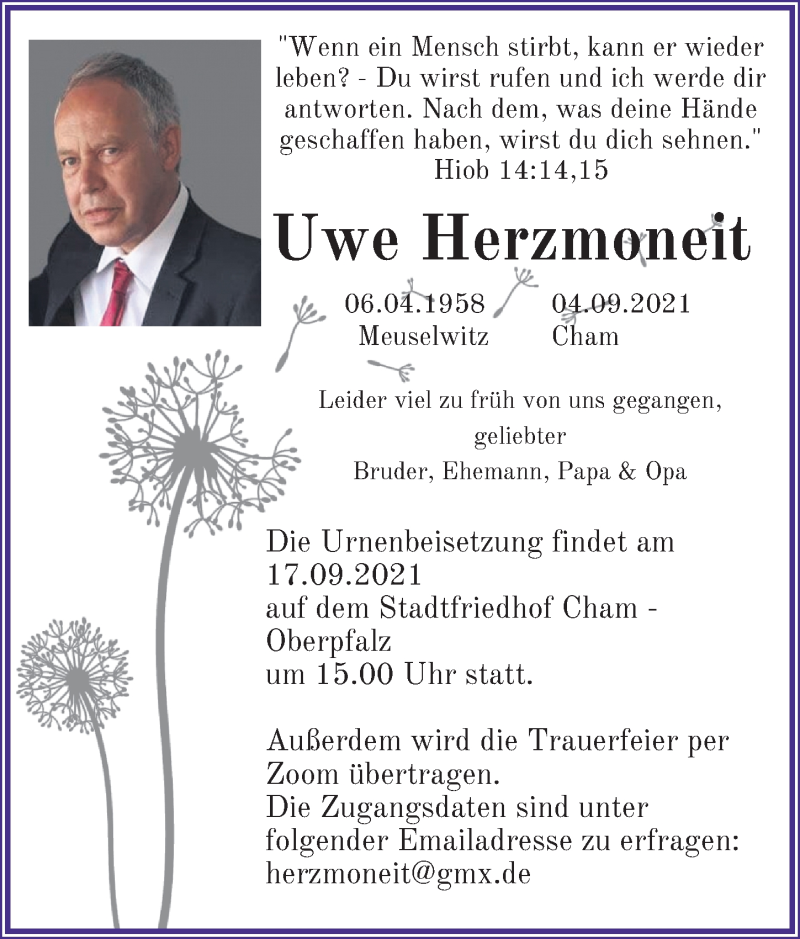  Traueranzeige für Uwe Herzmoneit vom 11.09.2021 aus Leipziger Volkszeitung