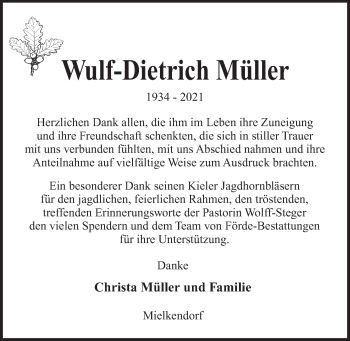 Traueranzeige von Wulf-Dietrich Müller von Kieler Nachrichten