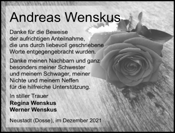 Traueranzeige von Andreas Wensku