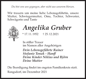 Traueranzeige von Angelika Gruber von Märkischen Allgemeine Zeitung