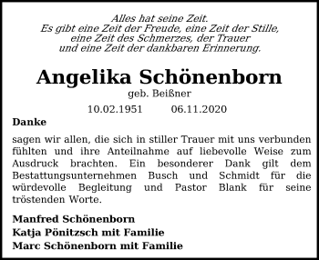 Traueranzeige von Angelika Schönenborn von Schaumburger Nachrichten