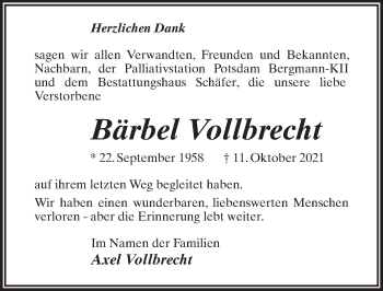 Traueranzeige von Bärbel Vollbrecht