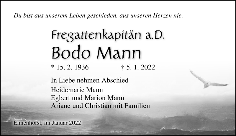  Traueranzeige für Bodo Mann vom 08.01.2022 aus Ostsee-Zeitung GmbH
